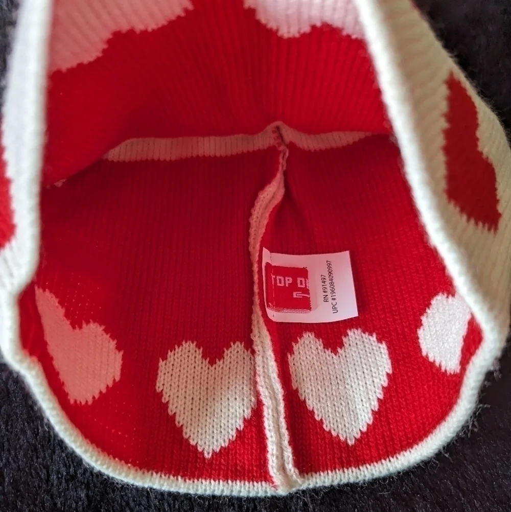 Heart Winter Hat Red White